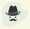 Icon of a gentleman in a hat with a mustache. Retro poster of a detective or father, dad in a bowler hat in vintage