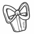 Icon of a gift box wrapped in a ribbon with a bow. A simple image of a closed box. Empty texture. Isolated vector on a pure white Royalty Free Stock Photo