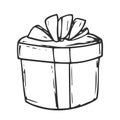 Icon of a gift box wrapped in a ribbon with a bow. A simple image of a closed box. Empty texture. Isolated vector on a pure white Royalty Free Stock Photo