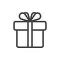 Icon of a gift box wrapped in a ribbon with a bow. A simple image of a closed box. Empty texture. Isolated vector on a Royalty Free Stock Photo