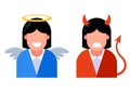 Icon girl angel and girl demon. moral choice between good and bad.