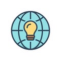 Color illustration icon for Global Thinking, technology and bulb