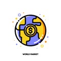 Icon of globe and dollar for world market or global financial system concept. Flat filled outline style. Pixel perfect 64x64