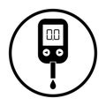 Icon of glucose in blood. Glucometer with monitor for meter sugar in diabetes. Tester, device for test of glucos level. High