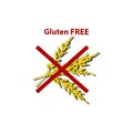 Icon gluten free. Prohibition sign. Spikes of cereals. Wheat. Vector illustration on isolated background.