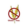 Icon gluten free. Prohibition sign. Spikes of cereals. Wheat. Vector illustration on isolated background.