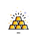 Icon of gold bars pyramid for banking concept. Flat filled outline style. Pixel perfect 64x64. Editable stroke