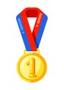 Icon gold medal ribbon in flat style. Royalty Free Stock Photo