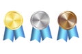 Icon with gold three blank medals. White background. Place symbol. Winner award. Vector illustration. EPS 10.