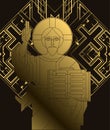 Icon with the Golden face of Jesus in the art deco style.