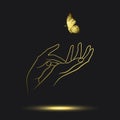 Icon of Golden Female Hands with Golden Butterfly