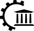 The icon of the government building and gears as a concept of management