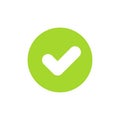 Icon of green check mark or tick for ok or accept concept. Flat style. Pixel perfect