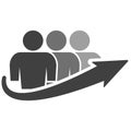 Icon of a group of people of three people and an arrow of growth. Vector on white background Royalty Free Stock Photo