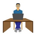 Icon guy with a laptop on a white background