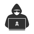 Icon of a hacker with a laptop.