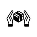 Black solid icon for Hand With Care, hand care and delivery Royalty Free Stock Photo