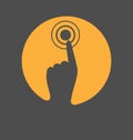 Icon with hand finger press on touchscreen isolated on gray