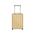 Plastic suitcase with telescopic handle and wheels. Large beige travel bag. Luggage of traveler. Flat vector icon Royalty Free Stock Photo