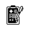 Black solid icon for Health Report, notepad and record