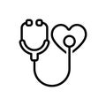 Black line icon for Heart Care, catholicity and awareness Royalty Free Stock Photo