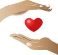 Icon of a heart between two hands. Vector flat illustration. Royalty Free Stock Photo