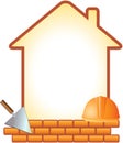 Icon with helmet, trowel, bricks and house