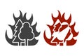 Icon of high forest fire risk. Two design options. Vector on white background.