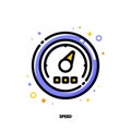 Icon of high speed performance with speedometer for time management or work efficiency concept. Flat filled outline style