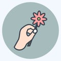 Icon Holding Flower. suitable for Hand Actions symbol. color mate style. simple design . design template . simple Royalty Free Stock Photo