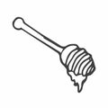 Icon for Honey Spoon. Sketch of wooden Stich with syrup drip. Hand drawn etching Royalty Free Stock Photo