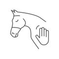 Icon of horse head and human hand touch. Concept for hippotherapy, horse therapy or healing. Physiotherapy for horses