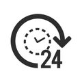 24/7 icon. 24 hours open symbol. Clock with arrow sign.