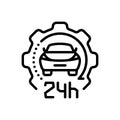 Black line icon for 24Hours Service, hours and anytime Royalty Free Stock Photo