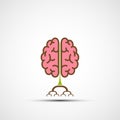 Icon human brain like a tree with roots. Logo of creative ideas