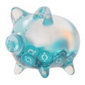 ICON (ICX) Clear Glass piggy bank with decreasing piles of crypto coins.