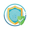 Fingerprint Identity Verification Security with Shield and Tick Mark Illustration