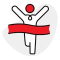 An icon illustrating an athlete breaking through a winning ribbon, representing a winning run, success, and a victory sprint Royalty Free Stock Photo