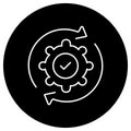 An icon illustrating gear with a checkmark within two circular arrows, signifying rotational verification and gear checks Royalty Free Stock Photo