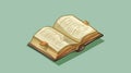 This is an icon illustrating an isometric open book, an icon for an electronic library, and a symbol for knowledge