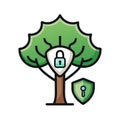 Icon illustration of a protected tree with security lock, symbolizing environmental data privacy Royalty Free Stock Photo