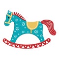 An icon with the image of a children's wooden toy rocking horse. Vector isolated cartoon-style illustration. Royalty Free Stock Photo