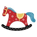 An icon with the image of a children's wooden toy rocking horse. Vector isolated cartoon-style illustration. Royalty Free Stock Photo