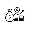 Black line icon for Inflation, money bag and growth
