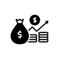 Black solid icon for Inflation, money bag and profit