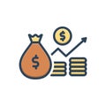 Color illustration icon for Inflation, money bag and profit