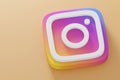 Icon instagram 3d render close up on a yellow background. account promotion template.