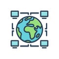 Color illustration icon for Intercompany, glob and monitor Royalty Free Stock Photo