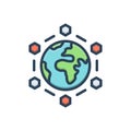 Color illustration icon for Internet, globalization and networking