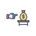 Color illustration icon for Its, gesticulate and money